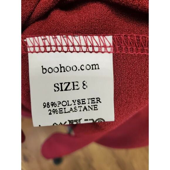 Boohoo Women Burgundy Polyester Round Neck Long Sleeve Long Maxi Dress Size 8 - Picture 9 of 11